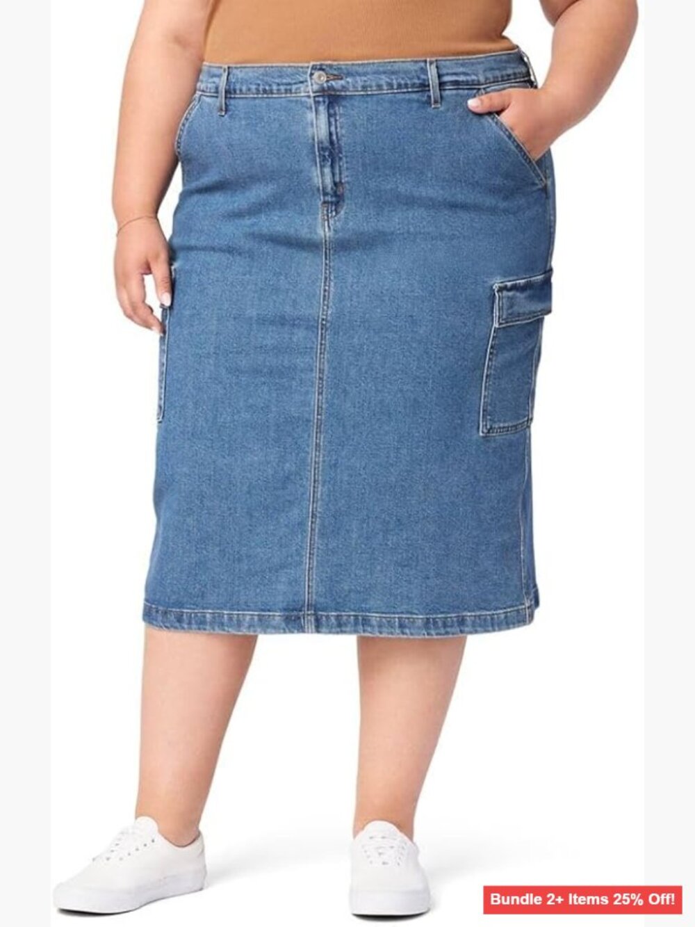 Stretch Denim Cargo Midi Skirt Size 10 Slim Fit Mid Rise
